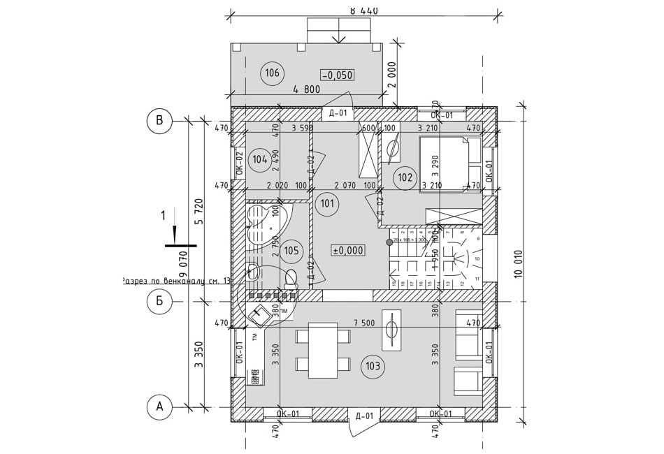 Планировка дома ДС-002 1-й этаж