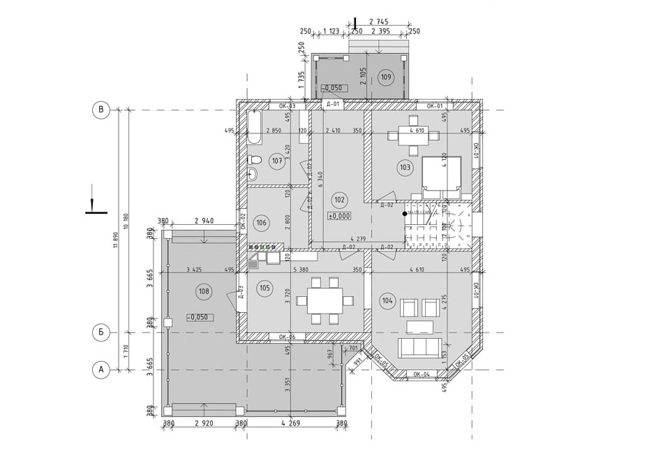 Планировка дома ДС-005 1-й этаж