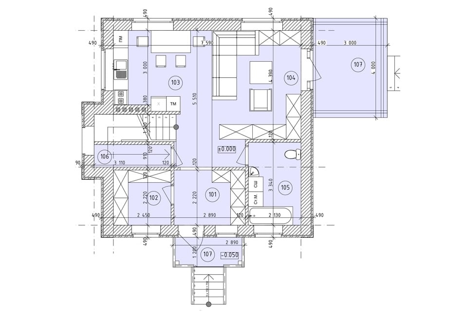 Планировка дома ДС-016 1-й этаж
