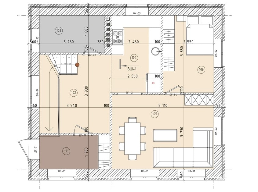 Планировка дома ДС-021 1-й этаж